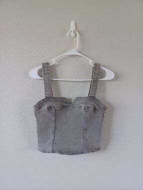 H&M Gray Denim Corset-Style Crop Top